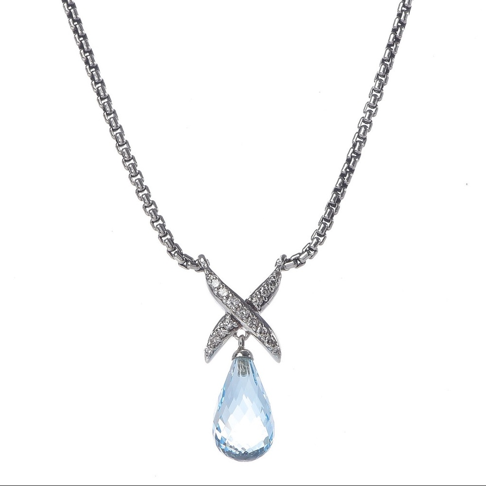 David Yurman Blue Topaz & Diamond X Pendant